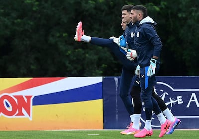Los tres arqueros de la selección de Paraguay en el entrenamiento.