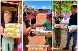 La diputada Johana Vega repartiendo obsequios junto a su hermano y candidato Julian Vega (der).