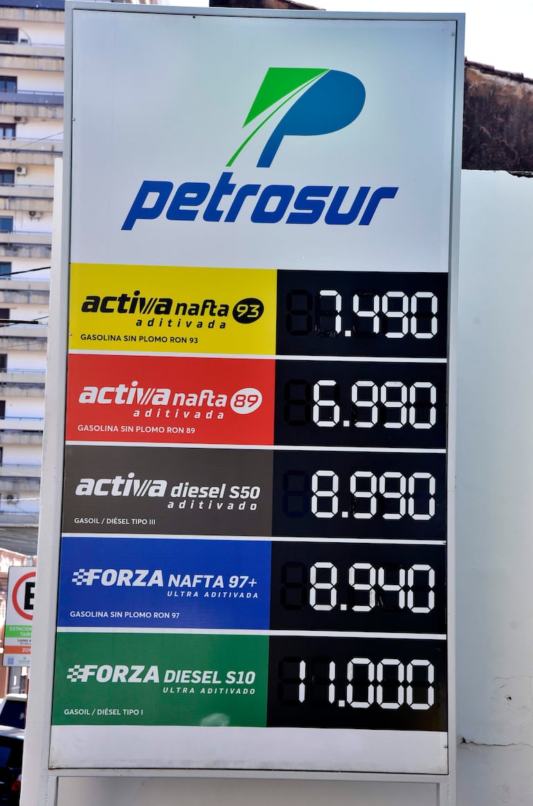 Cartel de precios de combustibles de Petrosur con fondo colorido, en Antequera y zara.
