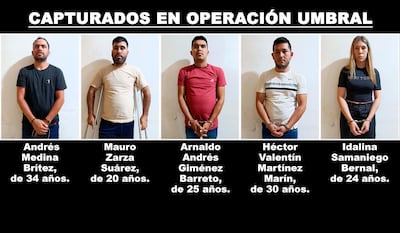 Andrés Medina Brítez, Mauro Zarza Suárez, Arnaldo Andrés Giménez Barreto, Héctor Valentín Martínez Marín e Idalina Samaniego Bernal, capturados en la operación Umbral en Saltos del Guairá.