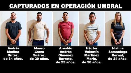 Andrés Medina Brítez, Mauro Zarza Suárez, Arnaldo Andrés Giménez Barreto, Héctor Valentín Martínez Marín e Idalina Samaniego Bernal, capturados en la operación Umbral en Saltos del Guairá.