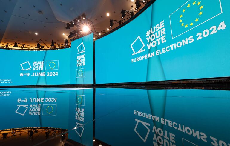 El hemiciclo del Parlamento Europeo en Bruselas, desde donde se transmitarán los resultados de las elecciones para renovación de autoridades.