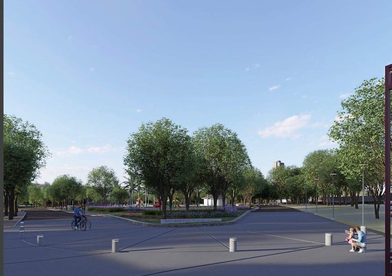 Vías para ciclistas, de camino pavimentado, además de árboles y flores, como parte del proyecto de revitalización del Parque Caballero.