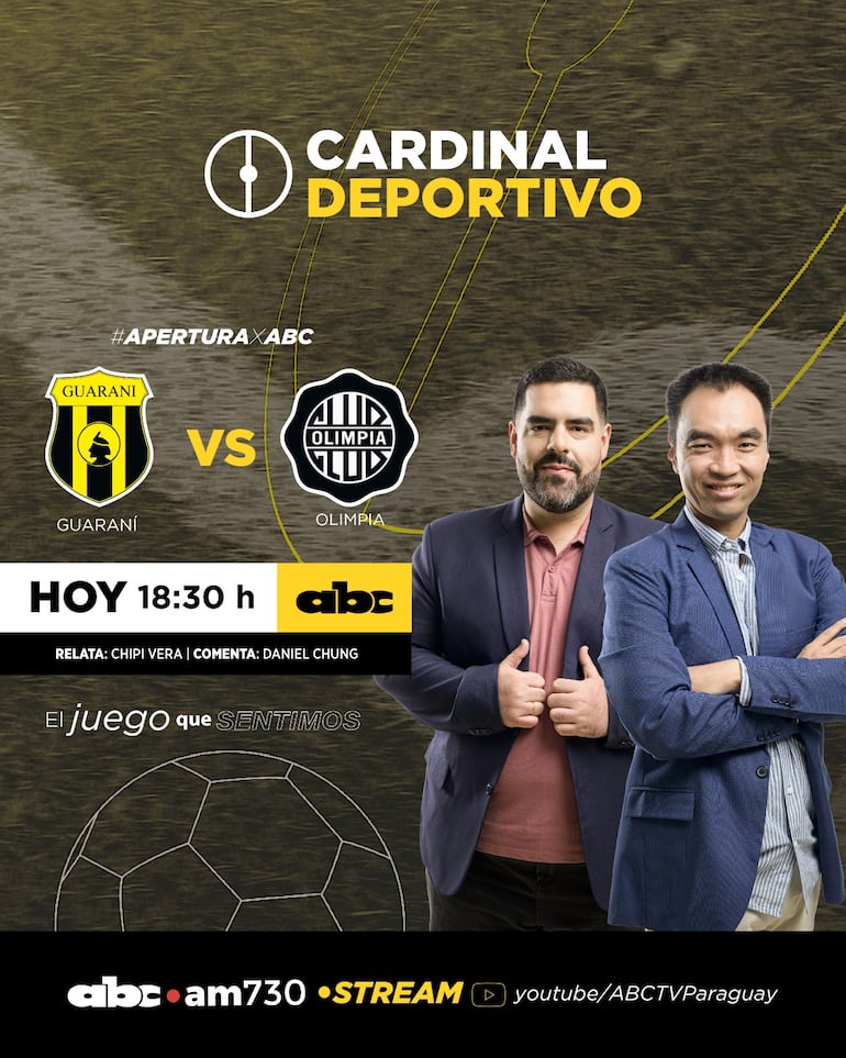 Sintoniza Guaraní vs. Olimpia por ABC Cardinal 730 AM y ABC Paraguay en Youtube.