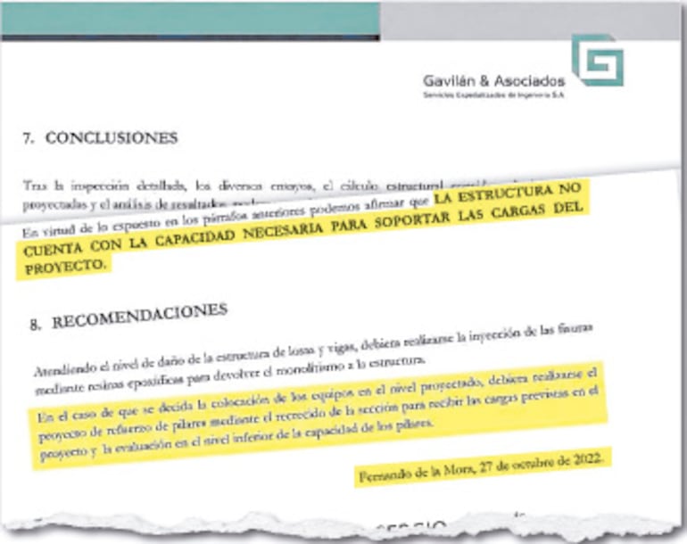 Informe del 27 de octubre de 2022 sobre los pisos séptimo y octavo del Hospital Central.