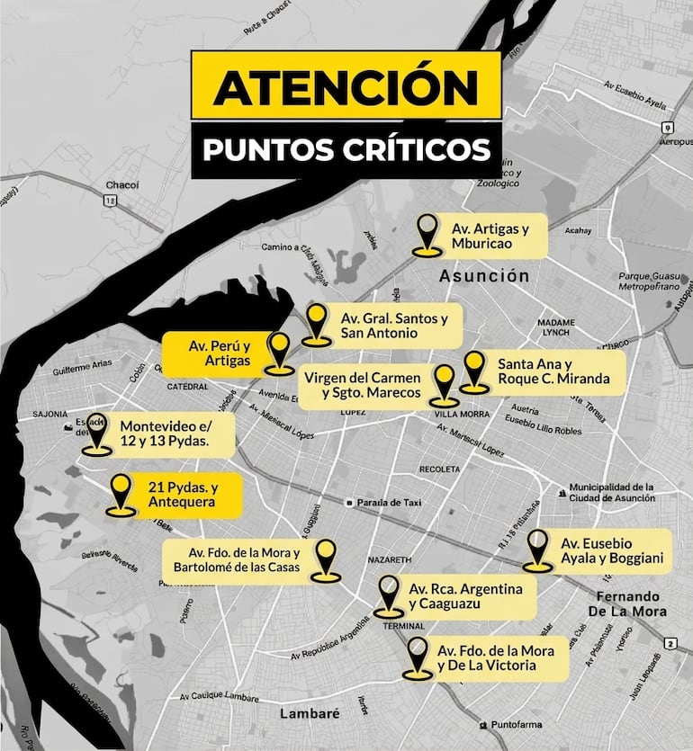 Mapa de puntos críticos en días de lluvia