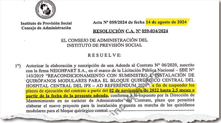 El 14 de agosto de 2024, el Consejo dispuso suspender el cronograma contractual con Neighpart.