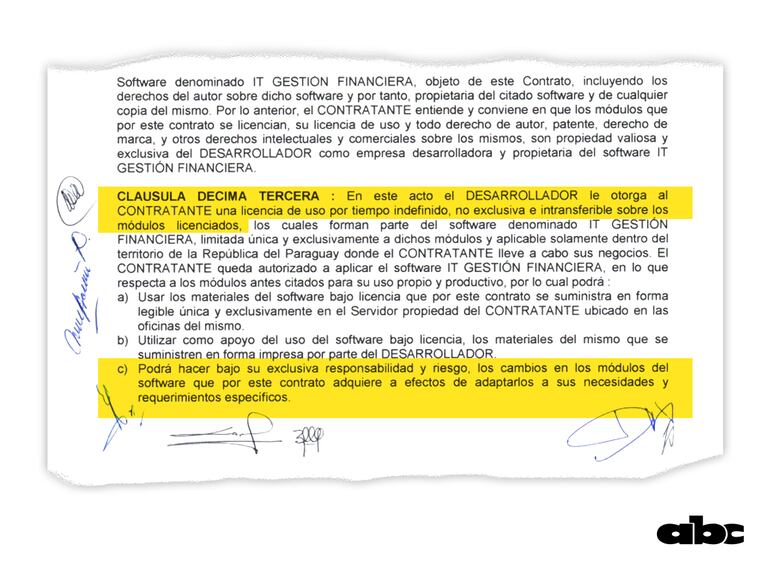 Cláusulas del contrato para uso de software desmienten afirmaciones del presidente Santiago Peña.