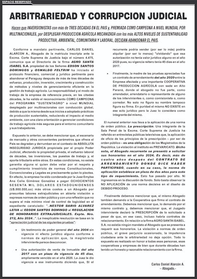 Comunicado de Agro Santa Isabel.