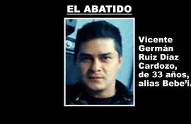 Vicente Germán Ruiz Díaz Cardozo, alias Bebe’i, abatido por la Policía en Presidente Franco.
