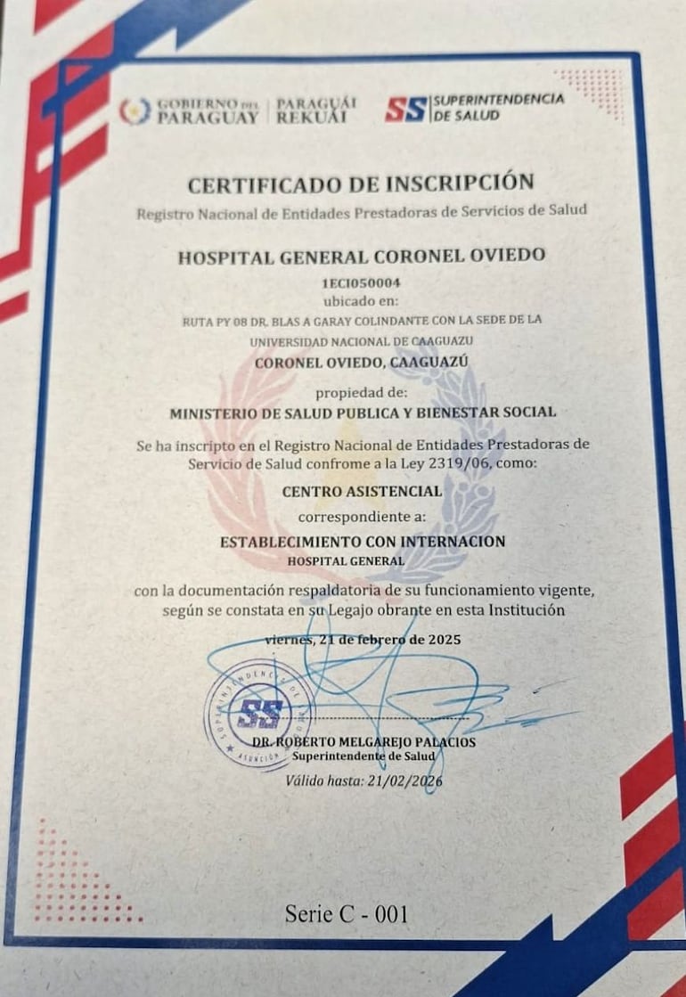 Habilitaciones del hospital de Coronel Oviedo.
