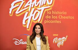 La productora y actriz Eva Longoria durante una presentación de prensa de la película "Flamin' Hot" este 4 de julio en Madrid.