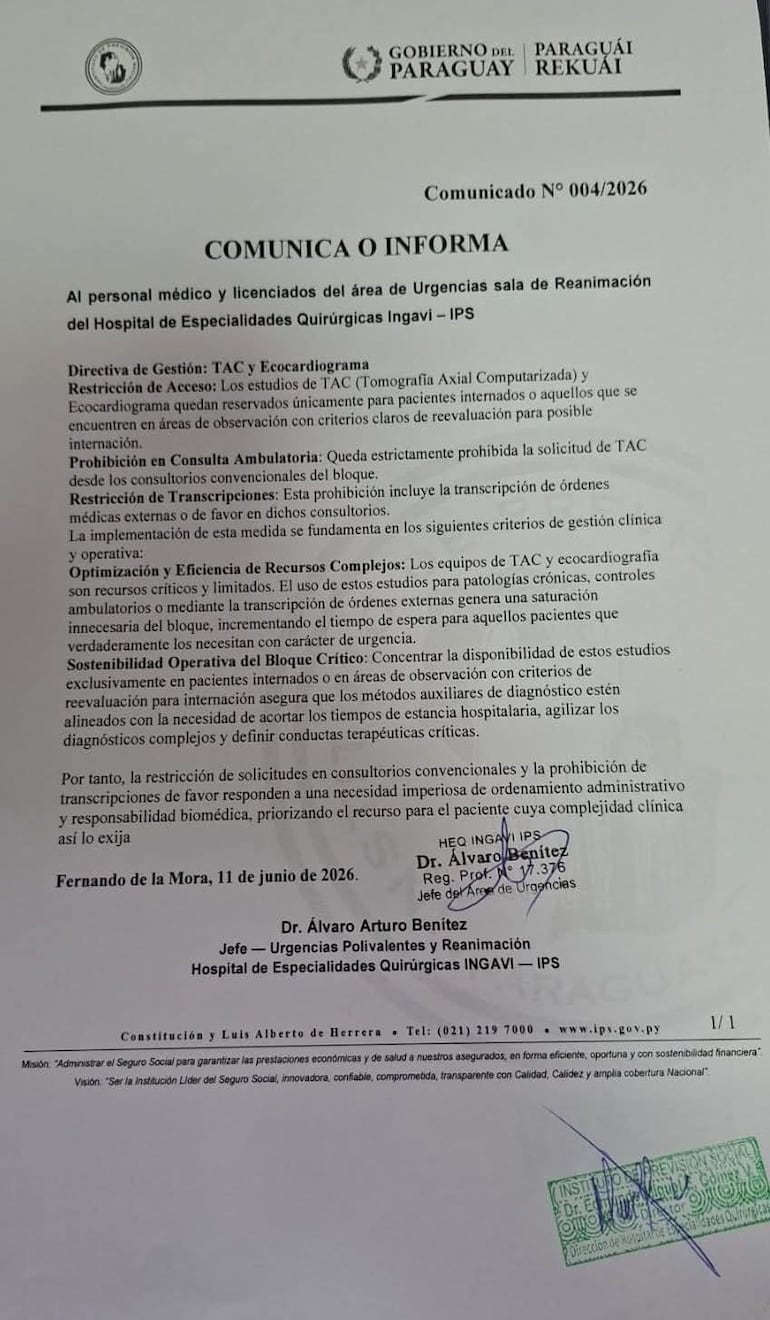Hospital Ingavi de IPS restringe estudios de diagnóstico en las urgencias.