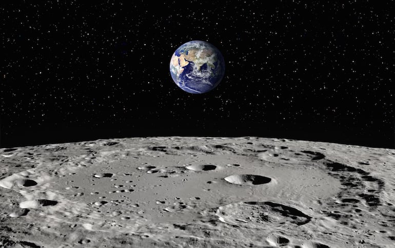 La Tierra vista desde la superficie de la luna. Elementos de esta imagen amueblada por la NASA.