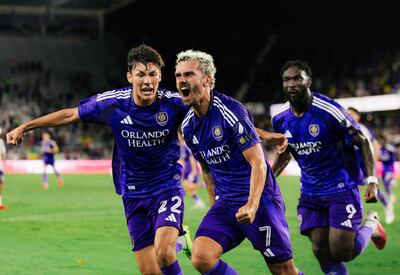 Antoine Griezmann (35 años), en el festejo de uno de los goles para el Orlando City.
