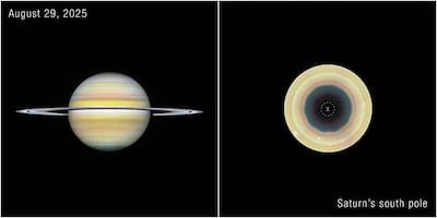 Un equipo de investigadores españoles descubrió en las nubes del hemisferio sur de Saturno una estructura en forma de decágono, frente a la ya conocida formación hexagonal hallada en su polo norte, gracias a un estudio apoyado en las imágenes obtenidas por el telescopio Hubble y una amplia red de astrónomos aficionados.