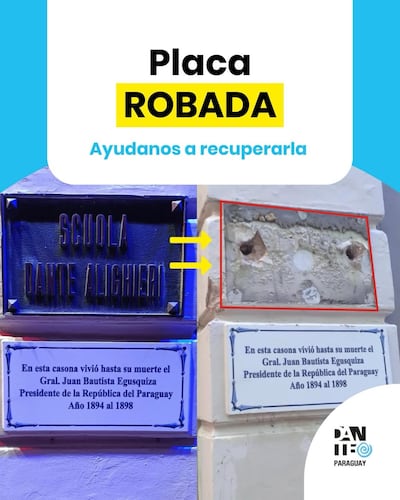 Roban histórica placa de la Scuola Dante Alighieri de Asunción