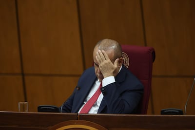 El presidente del Congreso de Paraguay, Basilio Núñez, en una conferencia de prensa el pasado lunes, en el Palacio Legislativo.