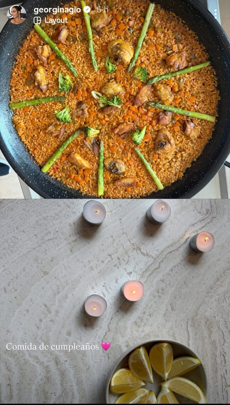 La paella que preparó Georgina Rodríguez para agasajar a Cristiano Ronaldo el día de su cumpleaños número 41. (Captura de la historia de Instagram de Georgina Rodríguez)