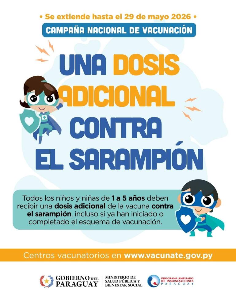 Cartel sobre campaña de vacunación con personajes animados y texto informativo claro y colorido.