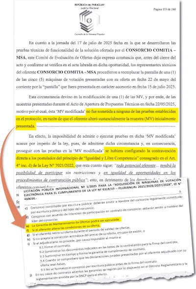 Informe de evaluación describe la alteración de la muestra presentada con la oferta del Consorcio Comitia MSA.