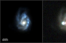 La supernova superluminosa SN 2017egm fue descubierta por la misión European Space Agency mediante el telescopio espacial Gaia mission el 23 de mayo de 2017. La explosión ocurrió en una gran galaxia espiral barrada conocida como NGC 3191, mostrada a la izquierda antes del estallido. La imagen de la derecha, tomada el 1 de julio de 2017, muestra la supernova brillando con tal intensidad que llega a superar la luminosidad de toda su galaxia.