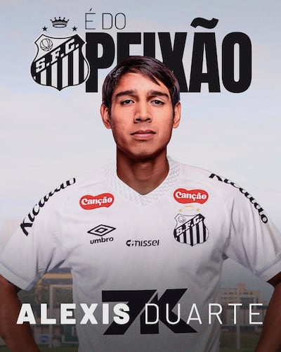 Alexis David Duarte, Pulpito, nuevo futbolista del Santos de Brasil.