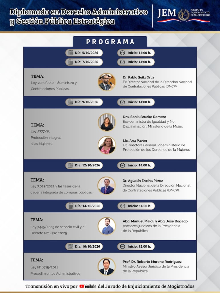 Programa del diplomado en "Derecho Administrativo y Gestión Pública Estratégica", impulsado por el JEM.