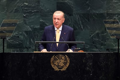 El presidente de Turquía, Recep Tayyip Erdogan, interviene ante la 81.ª Asamblea General de las Naciones Unidas en la sede de la ONU en Nueva York