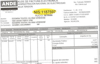 El NIS se encuentra en la parte superior de todas las facturas de la ANDE.