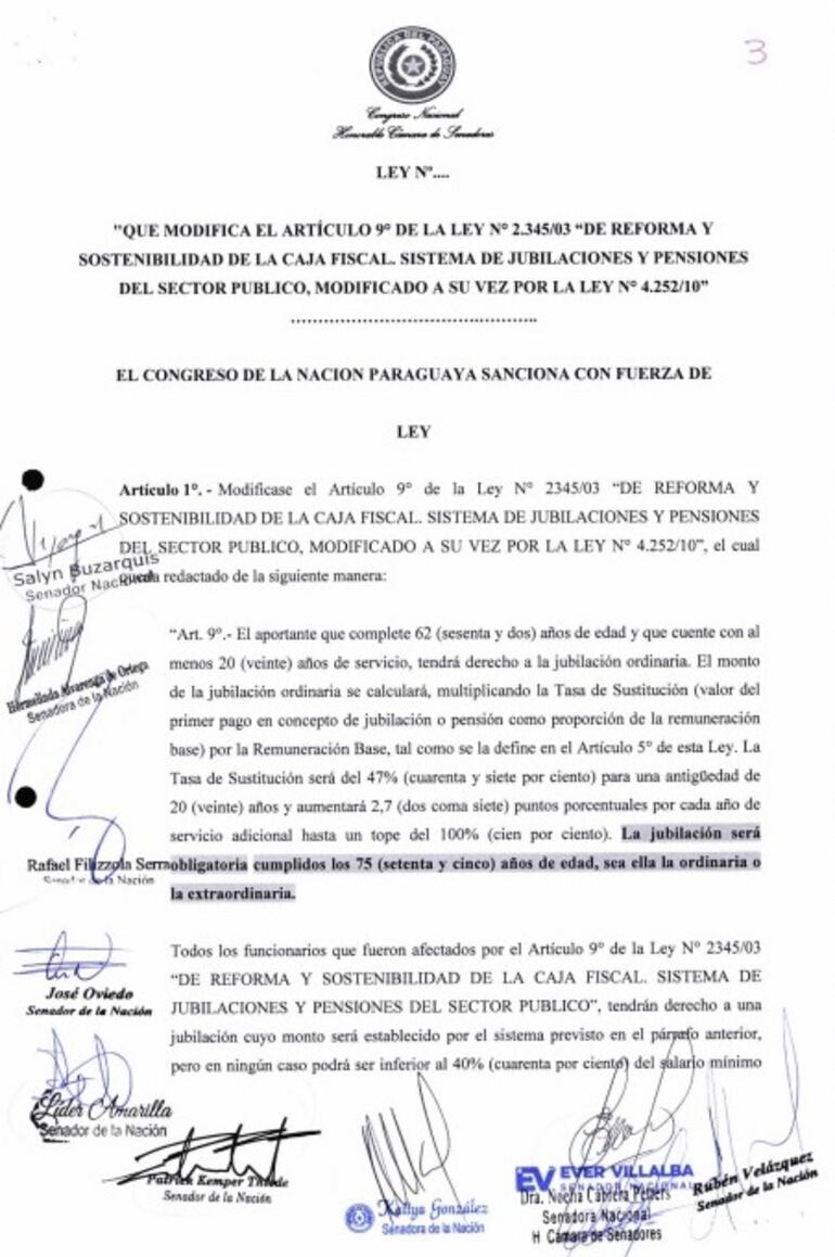 Proyecto de ley de ampliación a 75 años de la jubilación obligatoria de funcionarios públicos.