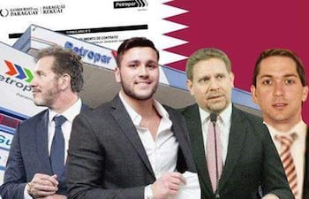 Alejandro Domínguez (p); Alejandro Domínguez Pérez, representante de Doha Holding; Eddie Jara, presidente de Petropar; y Julio Jiménez, asesor jurídico de la firma catarí (i a d).