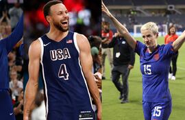 Combo de fotografías de izquierda a derecha los deportistas LeBron James, Stephen Curry y Megan Rapinoe. De LeBron James a Megan Rapinoe pasando por Billie Jean King o Stephen Curry, la mayoría de las estrellas del deporte en Estados Unidos ha respaldado la campaña de Kamala Harris y ha pedido el voto para los demócratas en las elecciones del 5 de noviembre.
