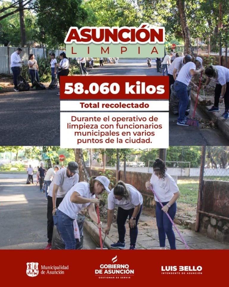 Municipalidad de Asunción se jacta de juntar más de 58.000 kilos de basura