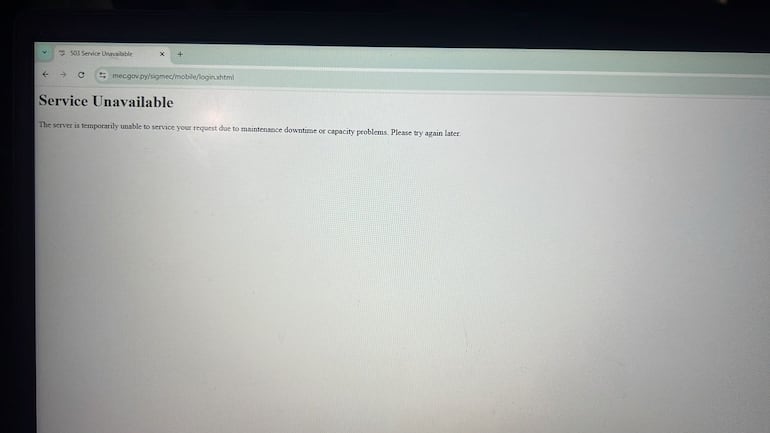 La plataforma SIGMEC no funciona y lanza un mensaje de "service unavailable" (servicio no disponible) y están en riesgo el concurso de miles de puestos.