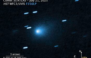 Cometa Interestelar 3I/ATLAS fotografiado por la Cámara de Campo Ancho 3 (WFC3) del Telescopio Espacial Hubble el 21 de julio de 2025.