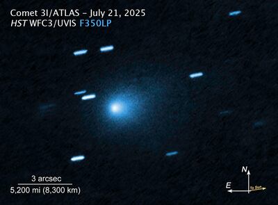 Cometa Interestelar 3I/ATLAS fotografiado por la Cámara de Campo Ancho 3 (WFC3) del Telescopio Espacial Hubble el 21 de julio de 2025.