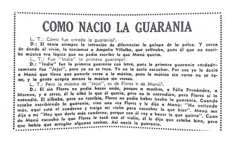 Parte de la entrevista de Néstor Romero Valdovinos a Dalmacia Guerrero. Diario "La Tribuna", 1968.