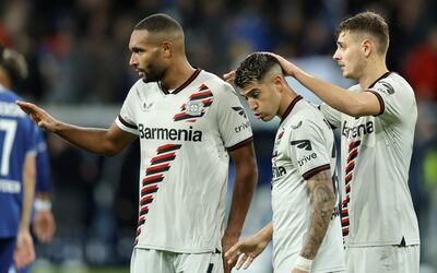 Festejo de los jugadores del Leverkusen tras otra victoria en la Bundesliga