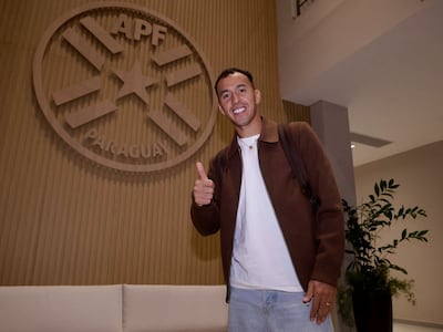 Alejandro Sebastián Romero Gamarra, conocido como "Kaku" en su arribo al Centro de Alto Rendimiento de Ypané, para ponerse a las órdenes del seleccionador de Paraguay, Gustavo Alfaro.