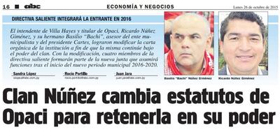 Publicación de ABC en 2015 sobre los cambios que se hicieron en los estatutos de la Opaci para que exautoridades permanezcan en la Junta Directiva.