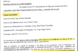 Orden firmada por Jorge Brítez junto al funcionario del Dpto. de Mantenimiento de Infraestructura.