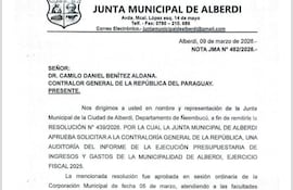 Resolución de la Junta Municipal de Alberdi por la cual solicitan la auditoría del ejercicio de la ejecución presupuestaria del período 2025 de la administración del intendente Nicolás Sotelo.