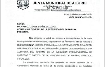 Resolución de la Junta Municipal de Alberdi por la cual solicitan la auditoría del ejercicio de la ejecución presupuestaria del período 2025 de la administración del intendente Nicolás Sotelo.