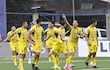 Los jugadores de Recoleta FC celebran un gol en el partido frente a Sportivo San Lorenzo por la fecha 1 del torneo Clausura 2026 de la Primera División de Paraguay en el estadio Ricardo Gregor, en Asunción, Paraguay.