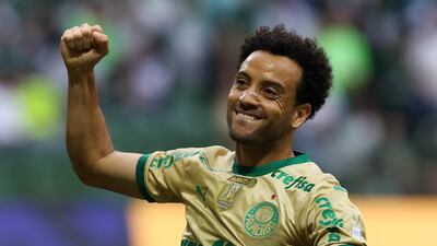 Felipe Anderson celebra su gol para Palmeiras, que ayer goleó 5-0 al Criciúma. (Foto gentileza de Palmeiras).