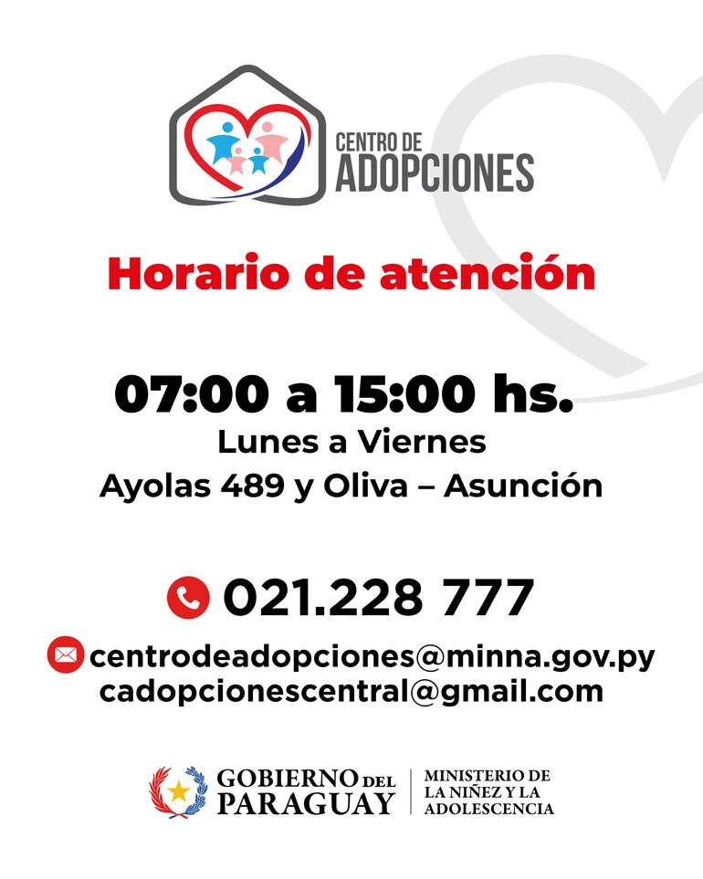 Mecanismos de contacto con el Centro de Adopción.