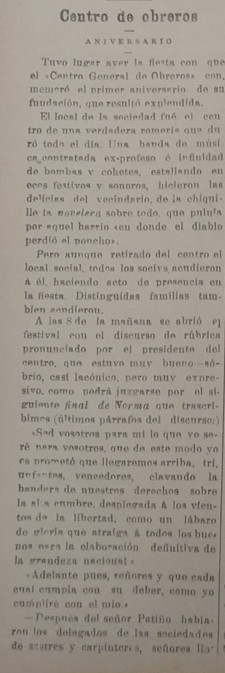 “Centro de Obreros. Aniversario”, La Tarde, 22 de enero de 1906, pp. 4-5.