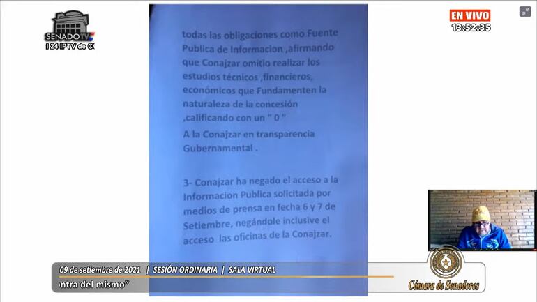 El senador Blas Llano realizó una presentación en el cual resumió las irregularidades ventiladas en la gestión de  José Ortíz al frente de la Conajzar. Hizo énfasis en la falta de transparencia y la negación del acceso a la prensa en la sede de dicha institución.