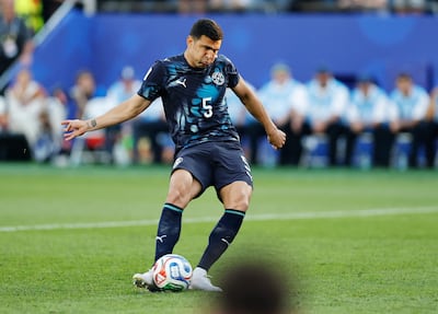 FOXBOROUGH, MASSACHUSETTS - JUNE 29: Fabian Balbuena #5 of Paraguay misses the fifth penalty in a penalty shootout during the FIFA World Cup 2026 Round Of 32 match between Germany and Paraguay at Boston Stadium on June 29, 2026 in Foxborough, Massachusetts. Michael Reaves/Getty Images/AFP (Photo by Michael Reaves / GETTY IMAGES NORTH AMERICA / Getty Images via AFP)